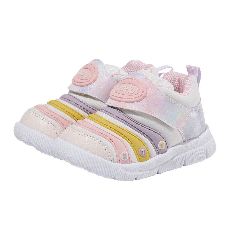 卡特兔宝宝学步鞋婴幼儿棉鞋男女童秋冬加绒保暖运动鞋1-5岁毛毛虫童鞋 黄粉 22 内长13.5cm 脚长12.5-12.9