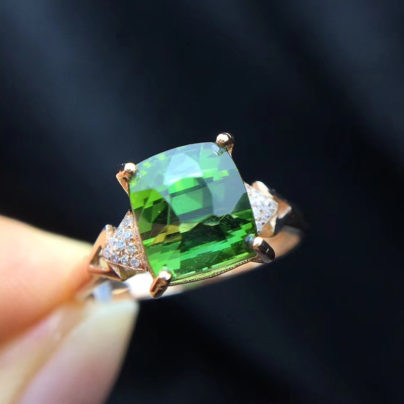 pearlboat 碧玺彩宝女戒指18k金镶嵌南非钻石送女友送闺蜜生日礼物