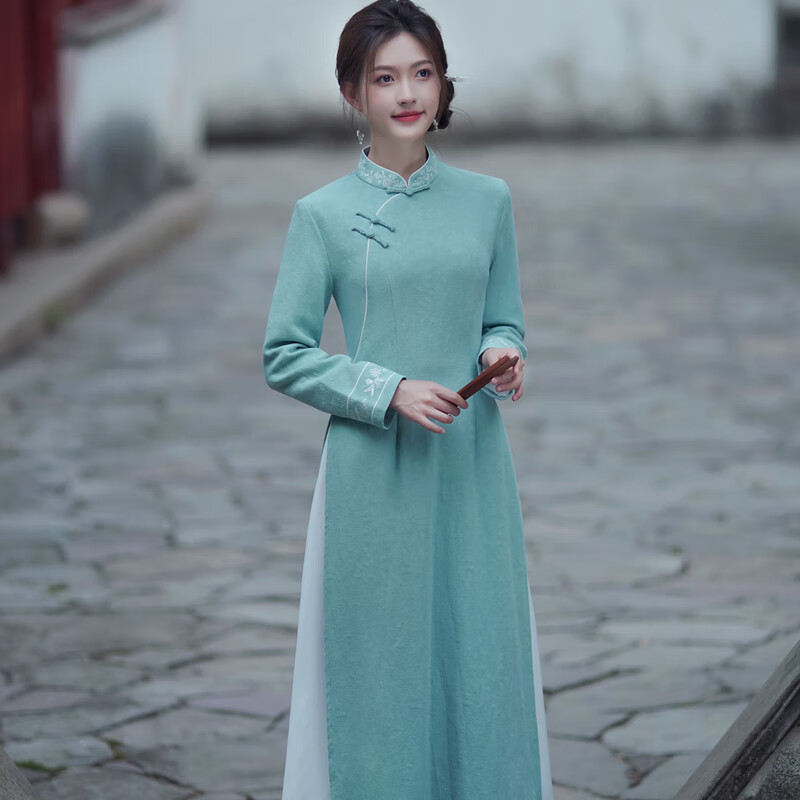 壹号凤越南奥黛旗袍裙改良连衣裙服装天边月 春秋新款中式国风棉麻