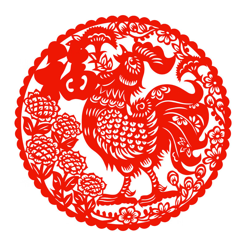 雄鸡剪纸成品 12生肖鸡剪纸窗花植绒布不干胶动物大吉大利公鸡贴画