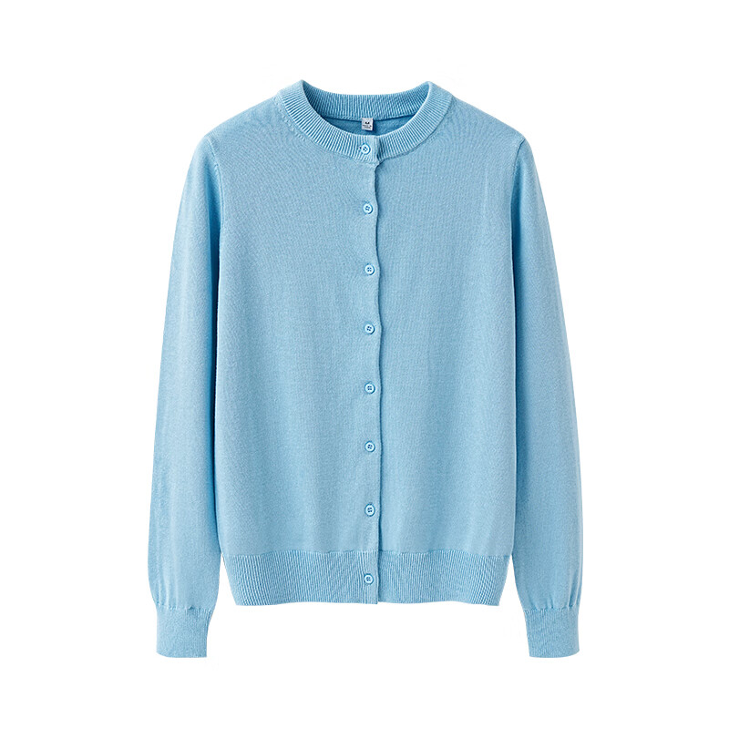 假日概念全棉女装针织开衫内搭秋冬长袖上衣外搭灰色小衫毛衣空调衫薄外套 粉蓝 常规 L