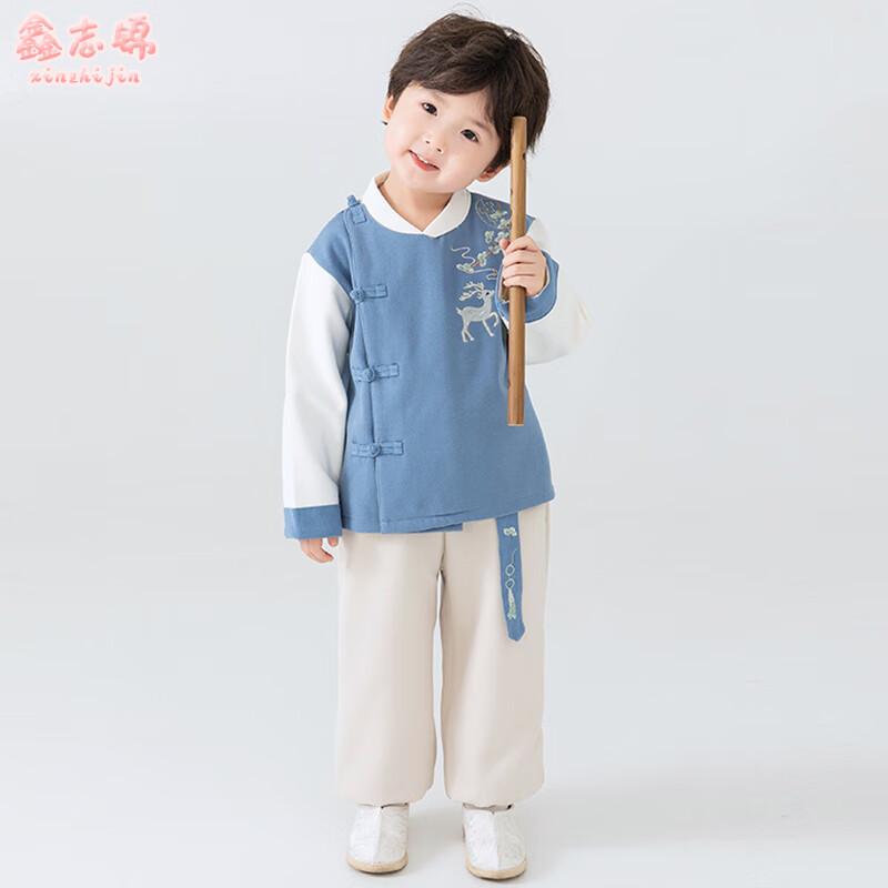 鑫志锦男童加绒汉服儿童套装秋冬季加厚保暖儿童拜年服中国风复古唐装元旦小学生幼儿园演出服YX-STF-9007-1蓝色（上衣+裤子）110属于什么档次？