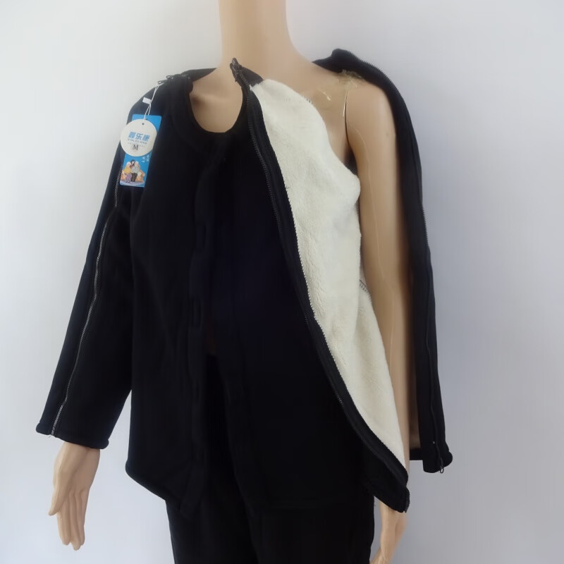 天彩绣 易穿脱病号服手臂病人卧床老人瘫痪康复护理服 黑色【羊羔绒】