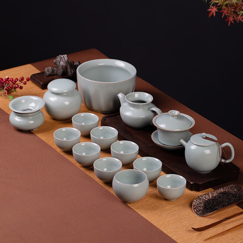 厚古薄今  汝窑茶具套装 家用功夫茶具景德镇汝瓷开片整套茶具茶壶