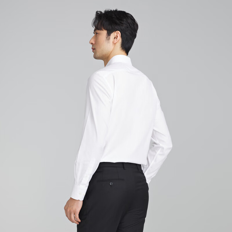 MAYOR男装 秋季ALUMO高支全棉免烫经典白色长袖衬衫男 漂白 38