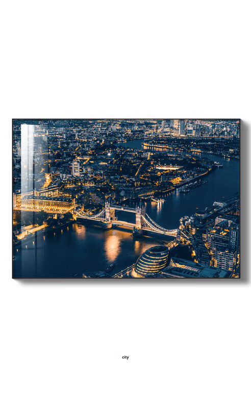 夜景风景装饰画伦敦画艺术画现代客厅挂画 英国-伦敦 40*30 黑框油画