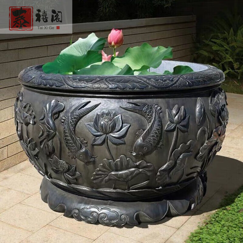 石雕鱼缸仿古青石花盆石头水缸石盆户外庭院流水石槽大石 【精品鱼缸