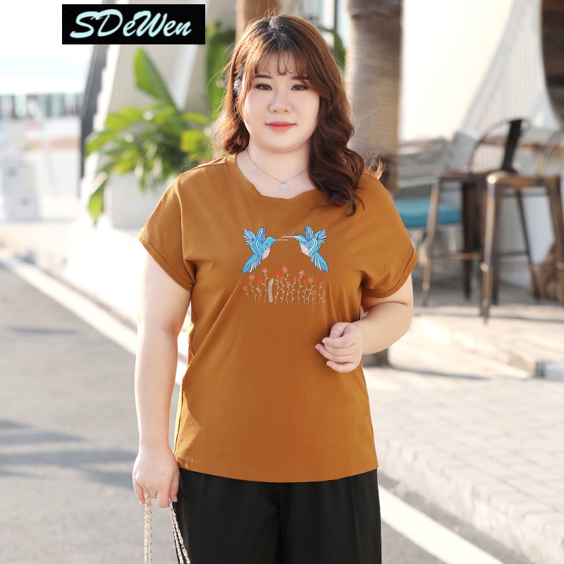 艾诗甜胖女人短袖胖人夏天衣服女装新款加肥加200斤中年胖妈妈宽松t恤