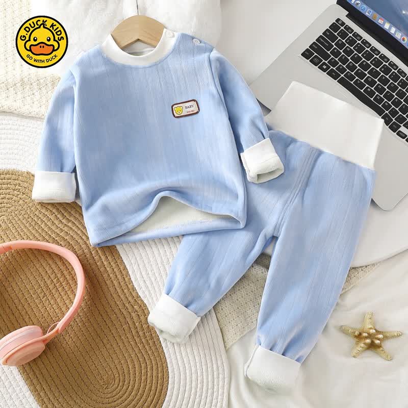 G.duck儿童保暖内衣套装男女童秋衣秋裤婴儿加绒家居服宝宝加厚秋冬衣服 加绒高腰套装【淡青】 73 CM
