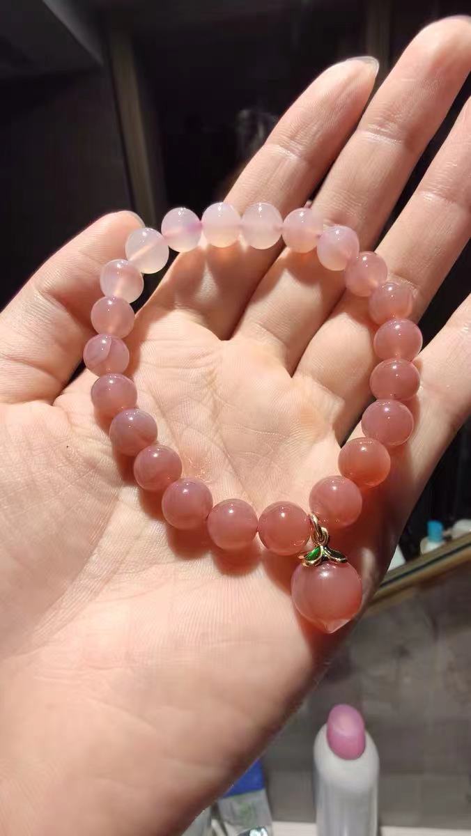 亚弗 渐变绯红玛瑙手链 水晶手串女性饰品礼物单圈 紫粉渐变 小桃子