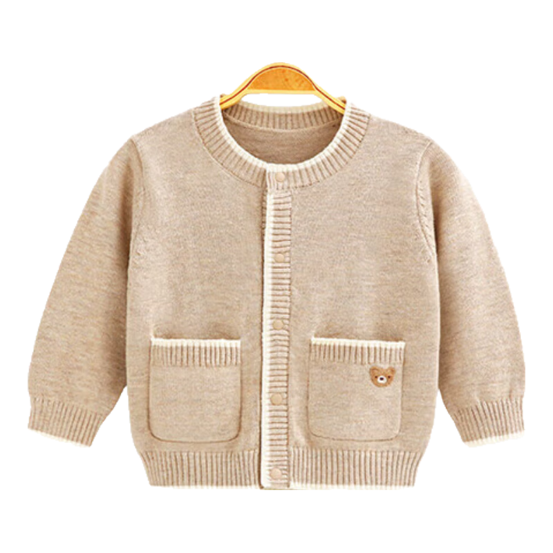 Aengbay昂貝 寶寶毛衣針織衫春秋內(nèi)搭上衣小線衫春裝衣服外套嬰兒開衫 淺卡其 90 cm