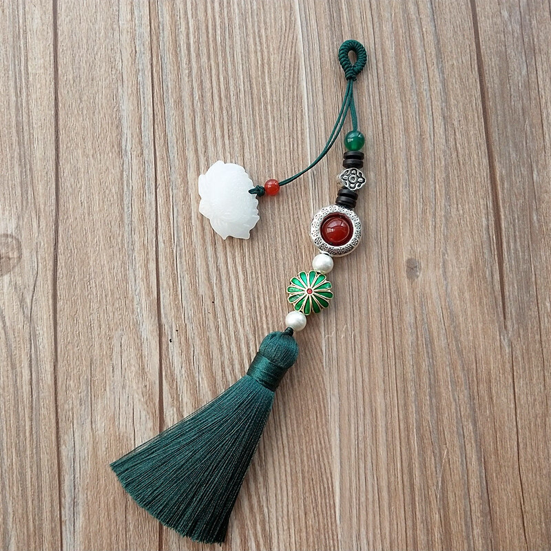 旗袍配饰平安扣莲花手工古典中式旗袍压襟领扣流苏胸针挂件 【莲歌翠