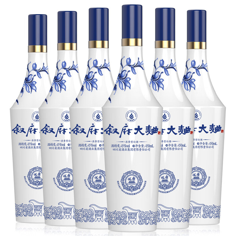 叙府大曲 青花 浓香型白酒 45度 450ml*6瓶 整箱装 纯粮食酒