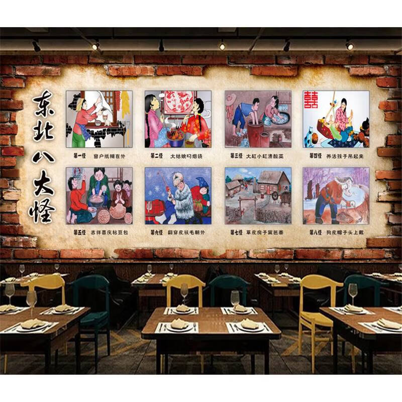 复古怀旧东北八大怪餐厅饭店火锅店东北菜馆传统文化墙贴纸壁画 50cm*