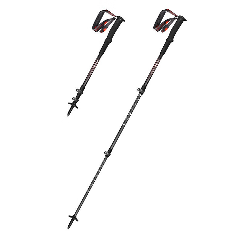 开拓者新款登山杖手杖越野手杖99%碳纤维三节伸缩户外 黑色