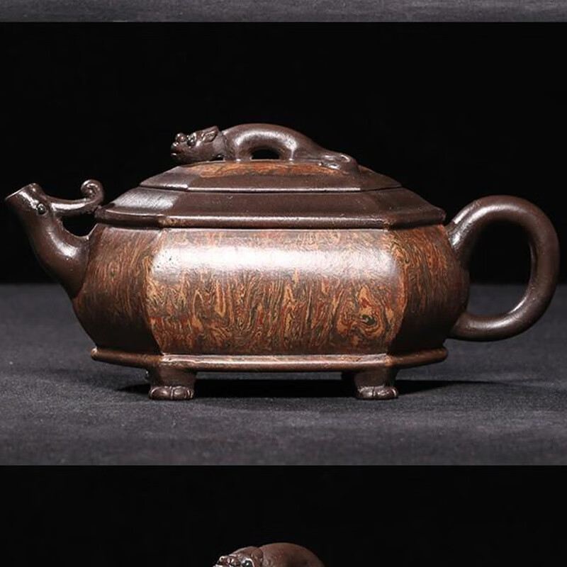 葭月台湾回流老紫砂名家吕尧臣纯手工紫泥绞泥功夫茶壶四足蠡龙壶 篱