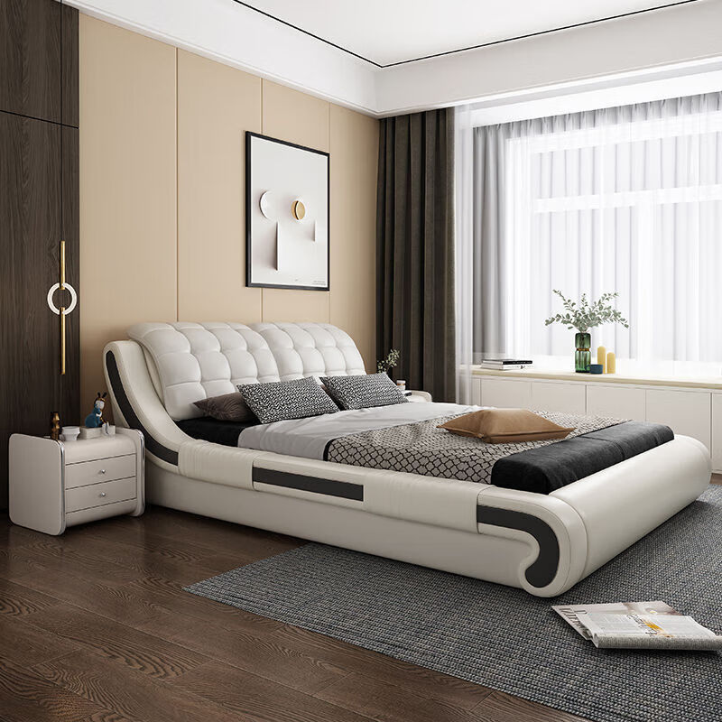 羽俙碧暖暖小窝纤皮床现代简约双人床新款主卧小户型按摩大床科技布床