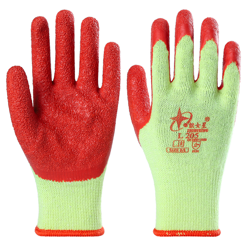 织女星215灰纱蓝耐磨防滑浸胶玻璃厂劳保手套 星宇桔色l205织女星12双