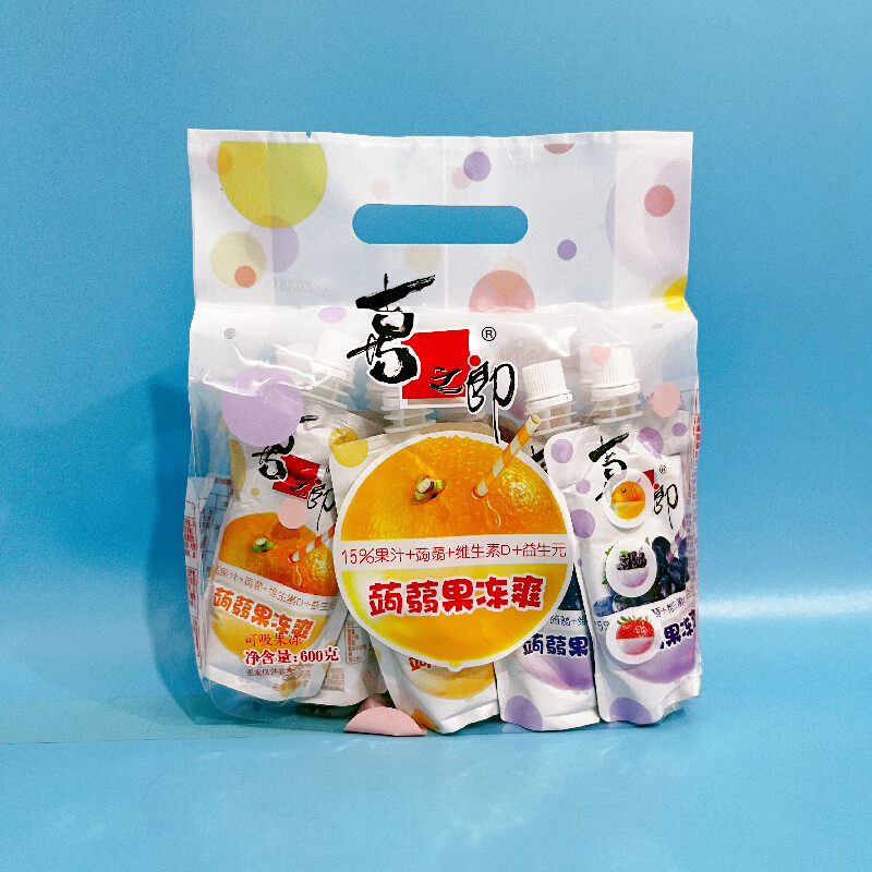 喜之郎蒟蒻果冻爽600g果汁吸吸冻8支水果混合口味儿童休闲零食品 袋装