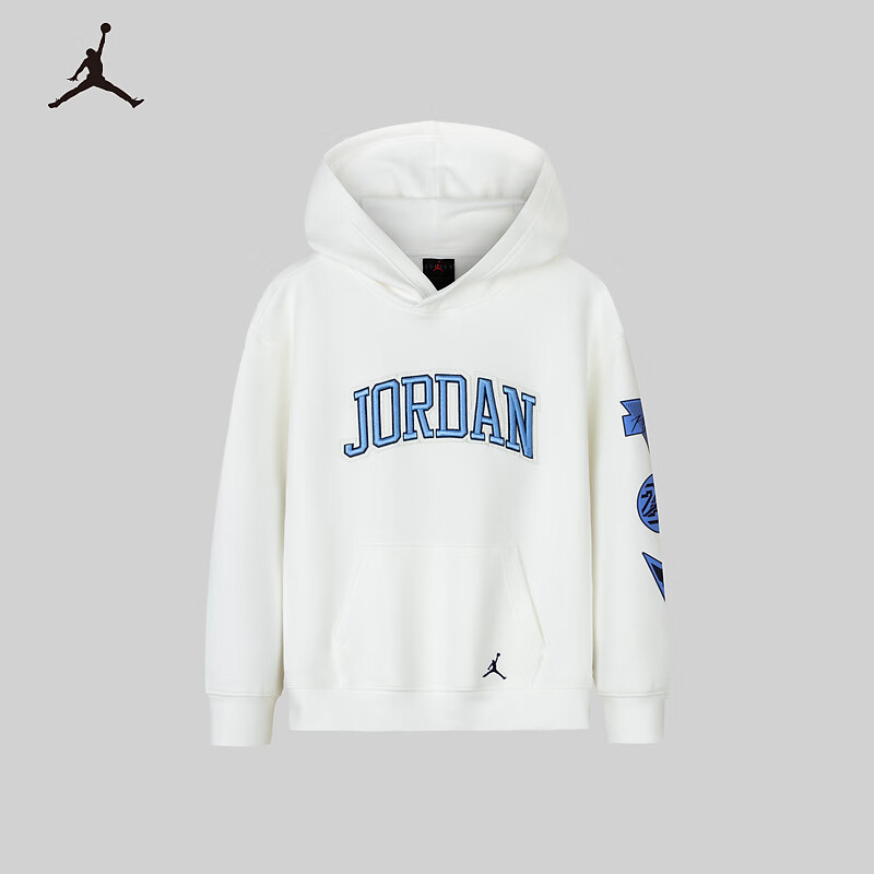Jordan耐克AJ童装儿童连帽卫衣男童秋季套头卫衣舒适毛圈上衣 棉花糖