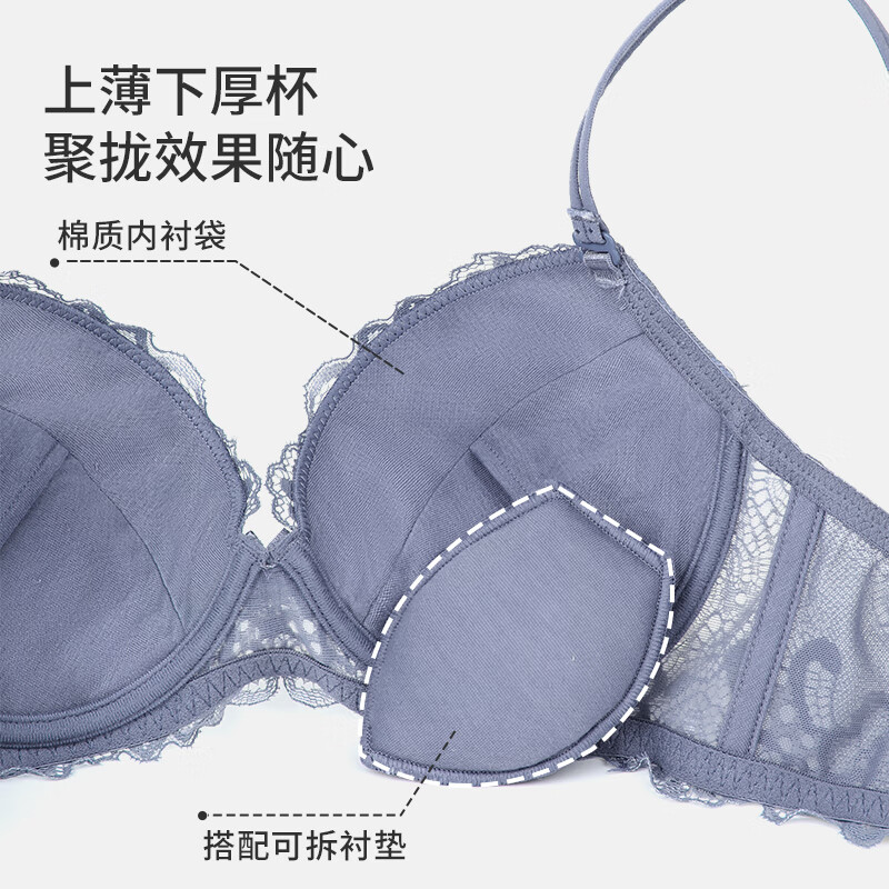 黛安芬/Triumph优选美背内衣小胸聚拢性感可拆肩带蕾丝文胸E001206 蓝灰色-Z9 75B