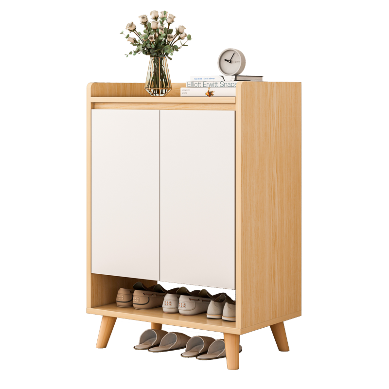 简座鞋柜家用门口简易大容量小户型收纳阳台北欧储物柜简约现代柜子 【双门一抽】橡木色60*32*90cm
