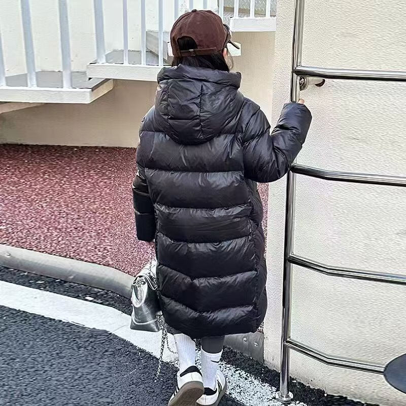 贝婴初（BEIYINGCHU）新款儿童黑金外套男童女童中大童亲子装长款过膝鸭绒丝加厚外套 黑色 170cm