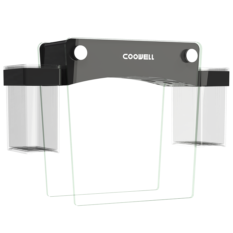 COOWELL廚房用品多功能刀架刀具收納厚鋼化玻璃刀座廚房置物架筷籠菜刀架 黑色刀架+單筷子籠