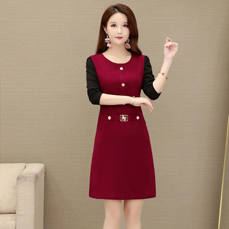 4050岁妇女穿的莲衣裙妈妈春秋装裙子加绒不加绒连衣裙中年女长袖秋