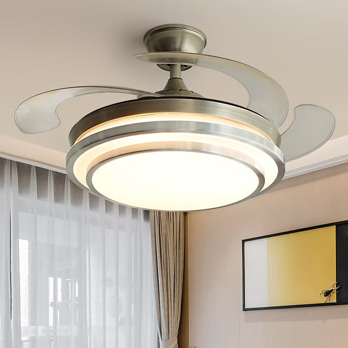 佲伙隐形风扇灯餐厅现代简约吊扇灯客厅变频静音带电扇吊灯卧室家用灯 风扇灯双铝材款/36瓦三色+遥控