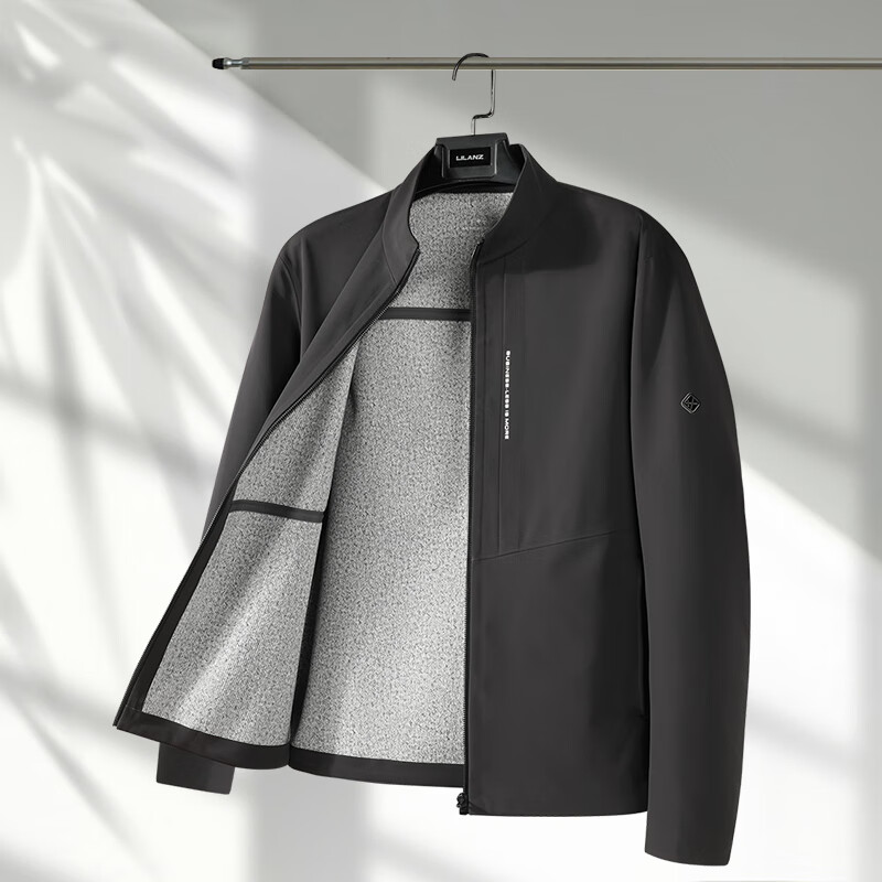 利郎轻时尚男装【远红外蓄暖】风衣男立领防风男士防泼水速干外套 黑色 XL (175)