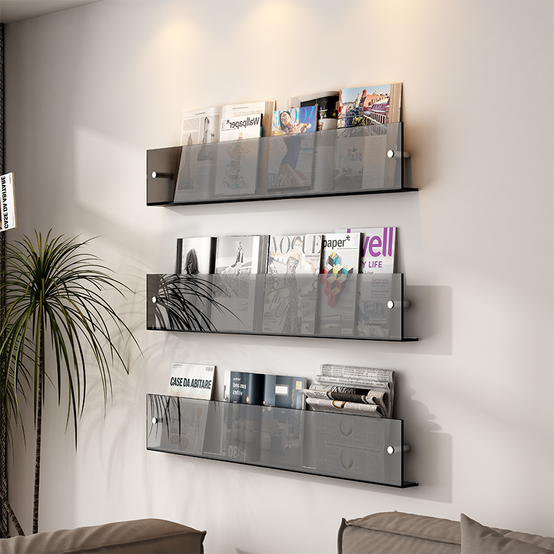 壁挂式书架亚克力绘本杂志架创意墙上置物架壁挂式书架墙面装饰透明