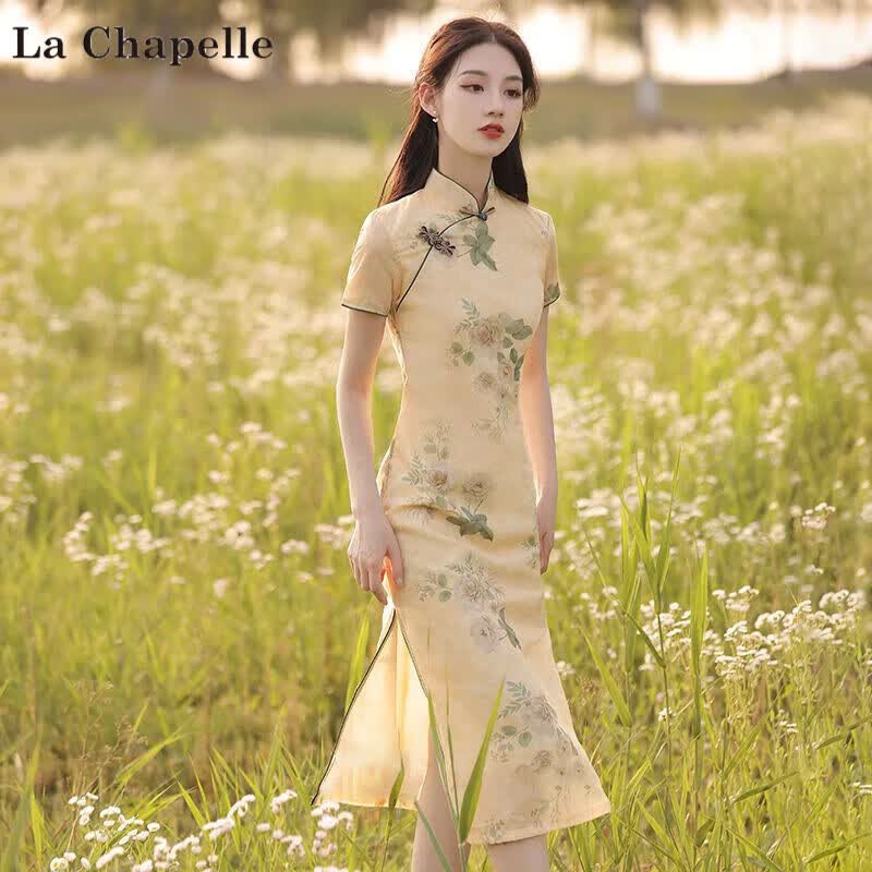 La Chapelle Sport拉夏贝尔旗袍高考逢考必过新款改良女夏季年轻款气质高端仙气素雅 香槟色 109 2XL 建议130-145斤高性价比高么？