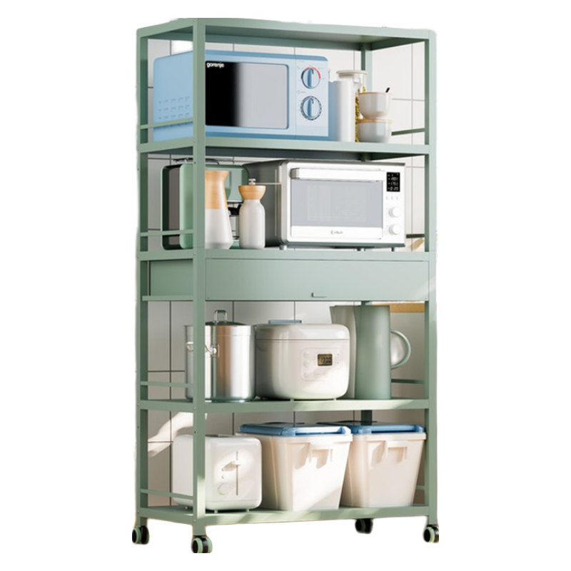 厨房置物架带抽屉落地多层微波炉架烤箱锅架货架储物架收纳架多功能架子 三层50长带抽屉