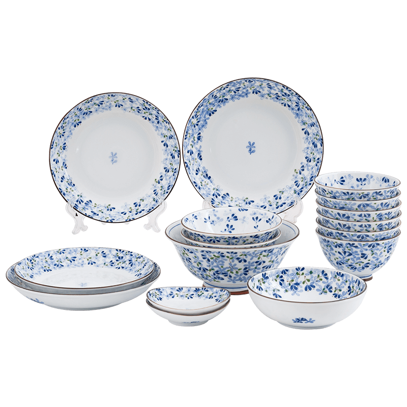 千代源光峰小藍(lán)芽餐具 日本進(jìn)口陶瓷碗家用日式吃飯碗米飯面碗湯碗缽?fù)?5.1英寸平底碗