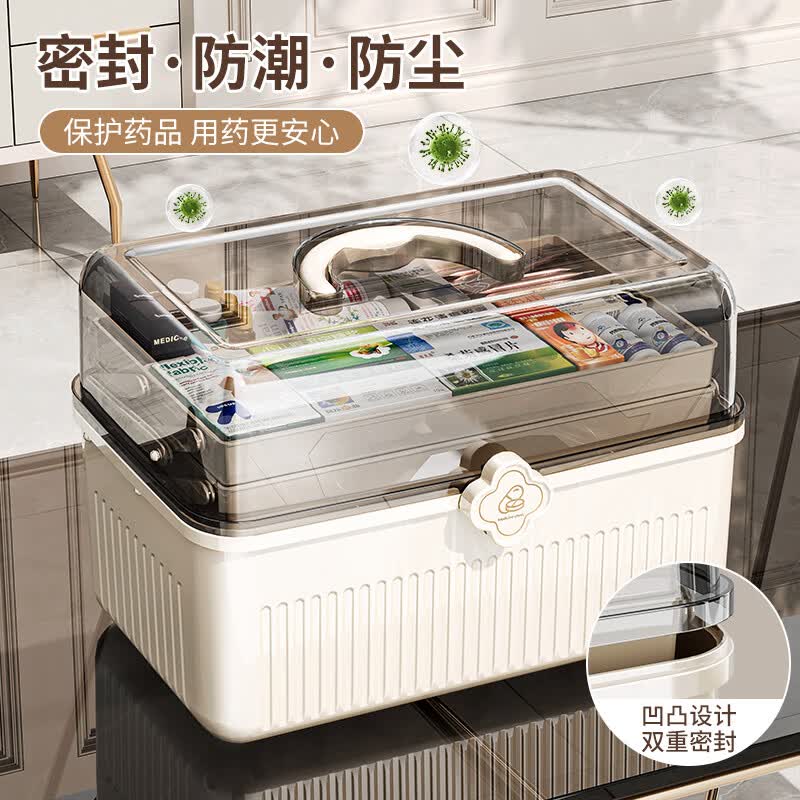 美煮妇【优选】医药箱家庭装大号药物收纳盒家用大容量药品收纳箱医疗急 超大号3层【4人以上家庭】