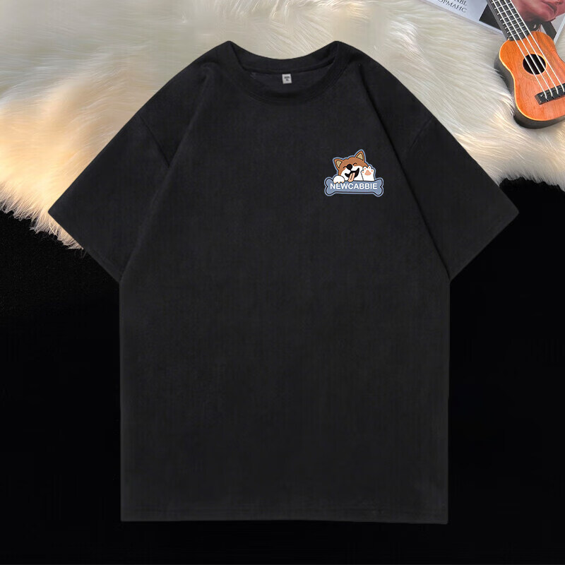 麂皮绒短袖t恤男青少年重磅潮牌复古套头上衣nike tg8813-柴犬-黑色 m