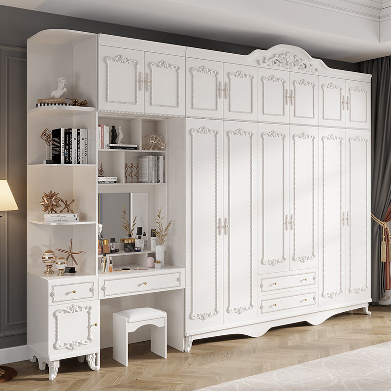 佳曲美欧式衣柜六门现代简约四五门家用卧室雕花柜子平开56门整体大