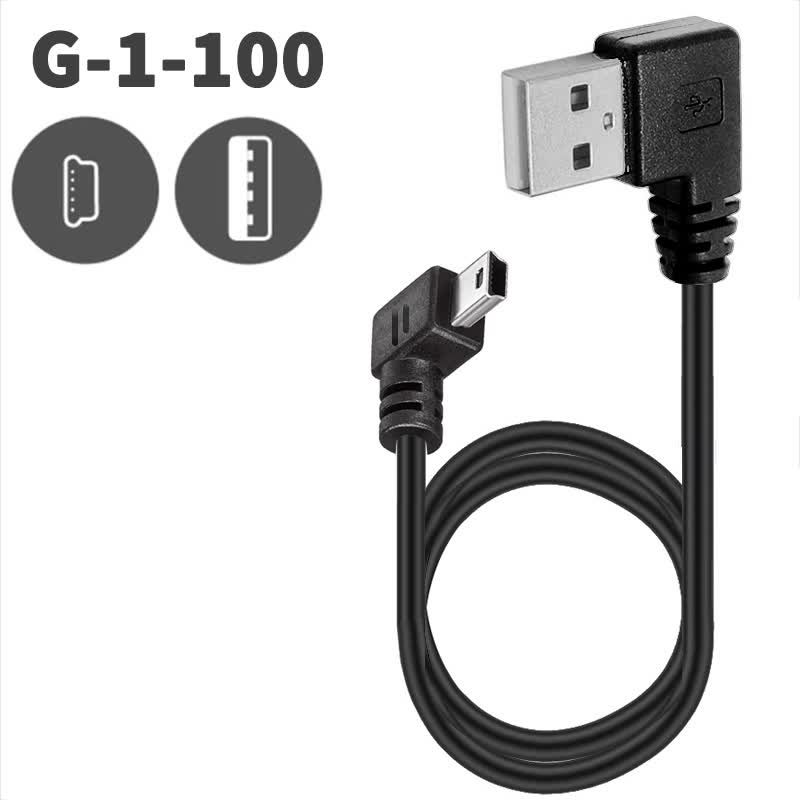 威焱 适用于行车记录仪电源线mini usb数据线t型口充电线老式接口v3弯头老人8充电线 黑色总约1米双弯头G-1 *注意方向组合 其他
