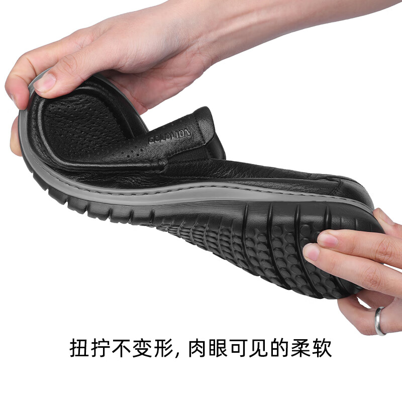 金利来(Goldlion)凉鞋男鞋皮鞋男鹿皮革透气爸爸鞋商务休闲鞋乐福鞋男士皮鞋套脚鞋 黑色 40