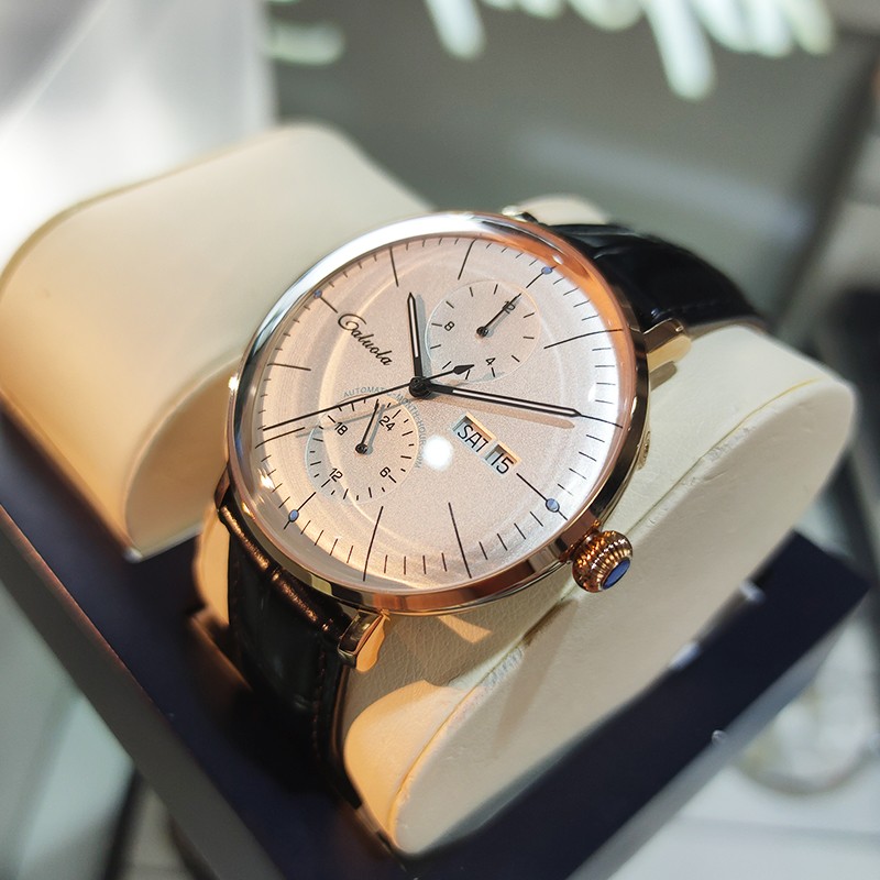 卡罗莱(caluola)男士手表 全自动机械表 曲面简约商务防水男款表学生