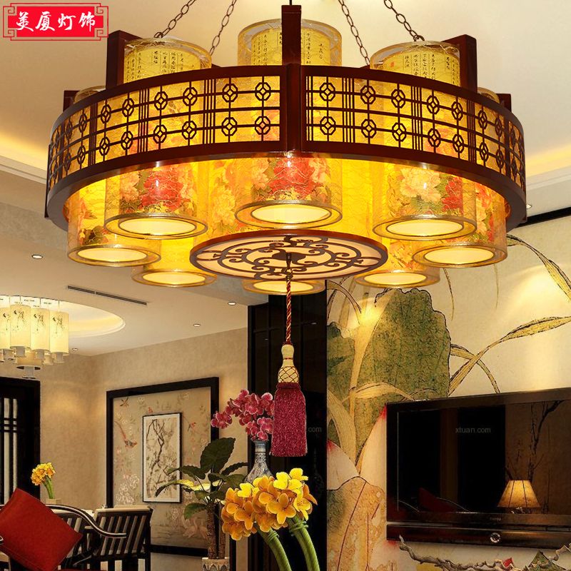 双幼定制新中式木艺吊灯仿古客厅餐厅酒店大堂餐饮茶楼饭店包厢中国风