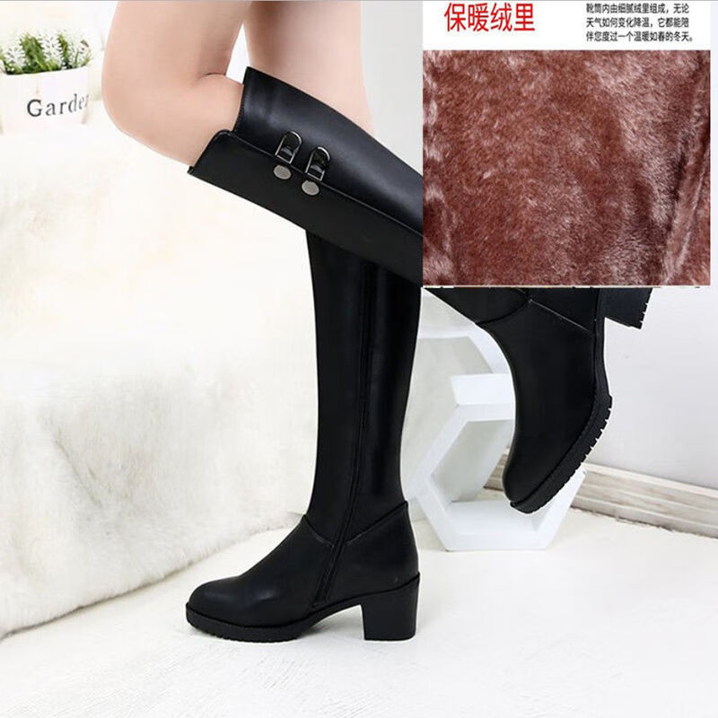 靴子女长筒长桶大号长靴高跟马靴长款女靴加绒不过膝中时尚侧拉链耐滑