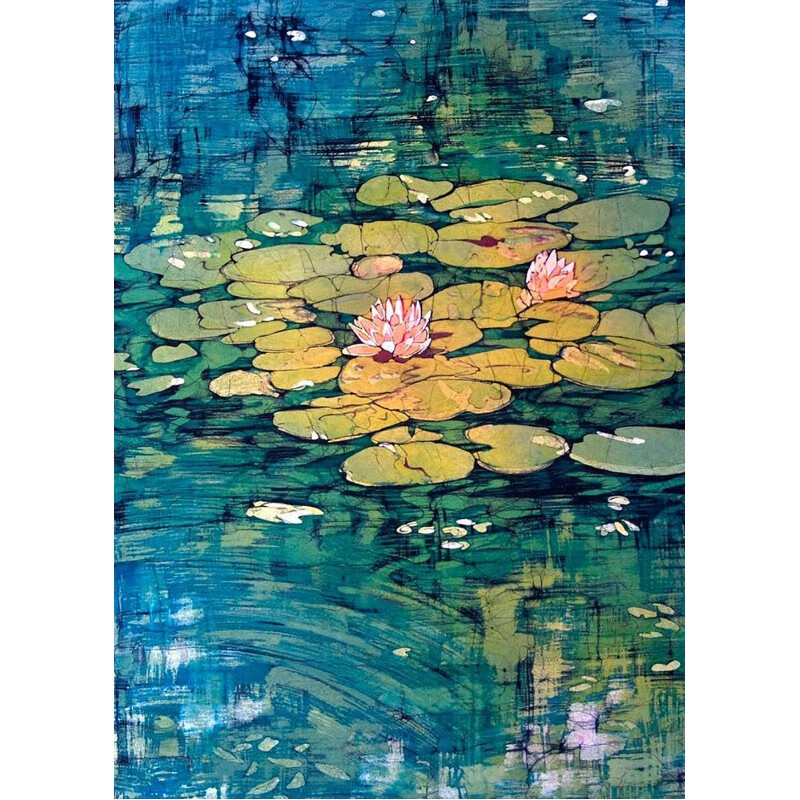 彩象莫奈睡莲客厅落地装饰画玄关餐厅挂画荷花肌理画世界名画手绘油画