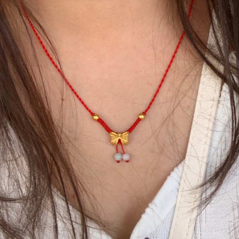 dleo老凤凰黄金999足金3d硬金蝴蝶结项链女编织吊坠锁骨链送女友礼物