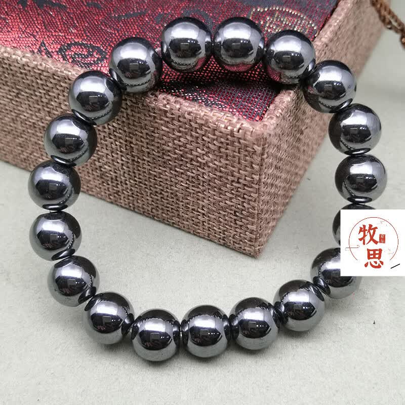 陨石黑又亮核磁手串陨 太石硅化铁佛珠新疆时尚天然睡眠太赫兹手链