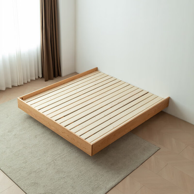 床日式无靠背北欧全实木悬浮樱桃木原木民宿矮定制 樱桃木(松木床板)