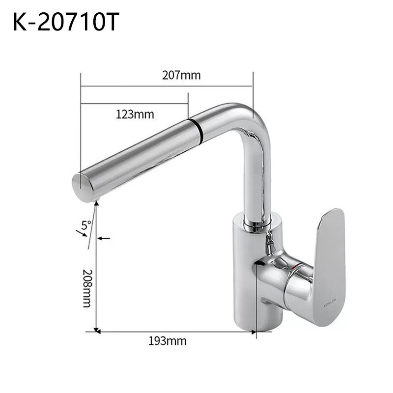 科嘞勒科勒利奧K-20710/K-99175T-4-CP全銅廚房水槽抽拉式冷熱水龍頭 利奧K-20710T（矮款207mm高）