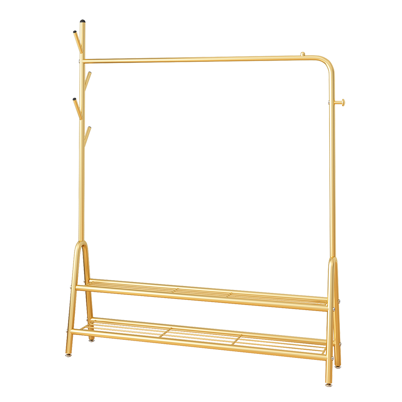 豪美佳 轻奢挂衣架落地卧室衣帽架带鞋架客厅家用单杆式室内阳台晾衣服晒衣裳挂包挂帽子多功能收纳置物架子 80cm轻奢金【单层置物架】