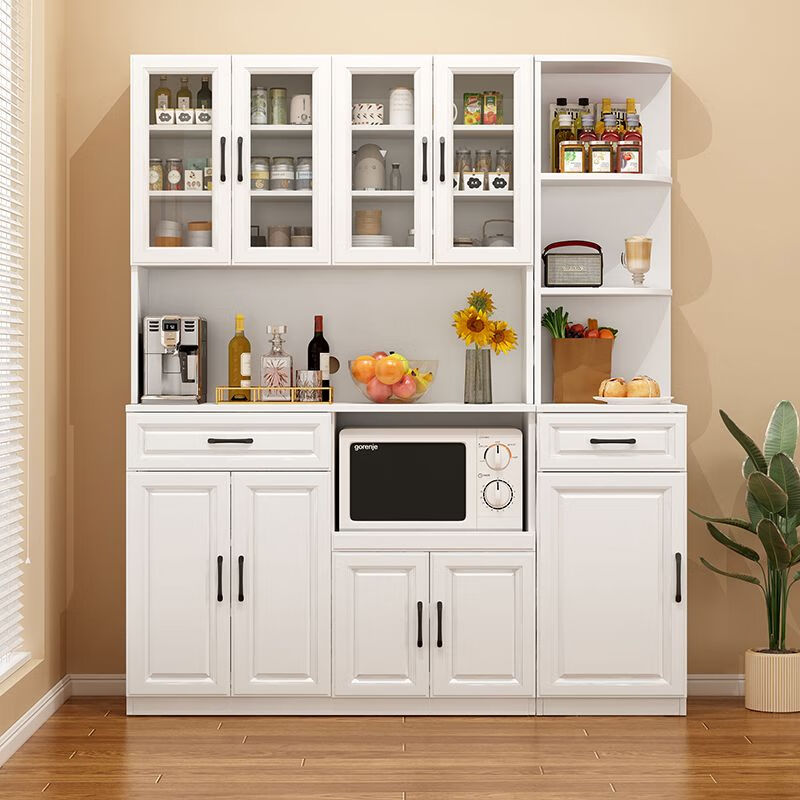 奢概念2025新款餐边柜一体靠墙高低柜子简易茶水柜客厅置物柜厨房储物柜 B款高级灰+暖白 现货即发 送货入户